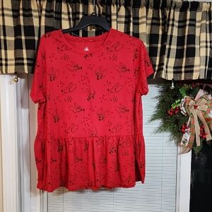 Disney Red Peplum Top with Black Character Print